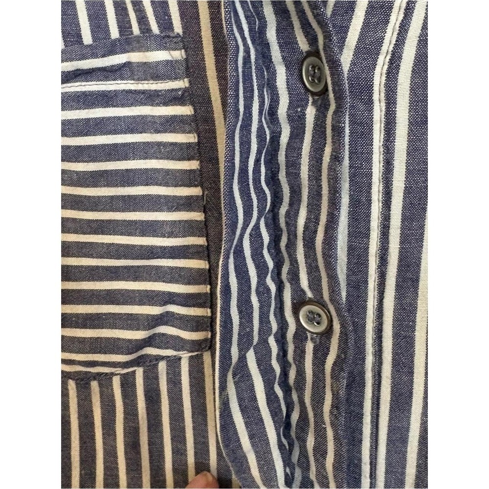 Sundance Striped Navy and White Dylan Button-Front 100% Cotton Top Coastal Large - Picture 3 of 7